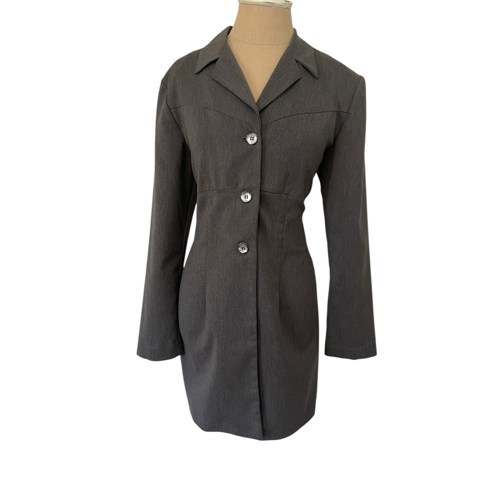 Vtg‎ 90s Alyn Paige Grey Long Blazer Dress USA Sz 9/10 Friends Rachel Green